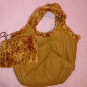 SAZABY FAUX FUR TOTE + CHANGE PURSE